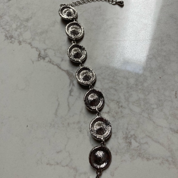 Sapphire bracelet 7 round dark sapphire 184 round clear crystals 9”L Silvertone - Picture 4 of 7